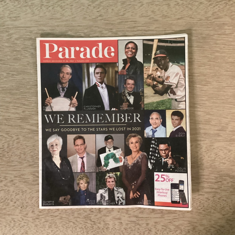 Parade Newspaper featuring We Remember Stars Lost in 2021